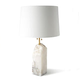 Natural Alabaster Table Lamp with Tapered Linen Shade Modern Bedside Reading Light