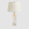 Natural Alabaster Table Lamp with Tapered Linen Shade Modern Bedside Reading Light