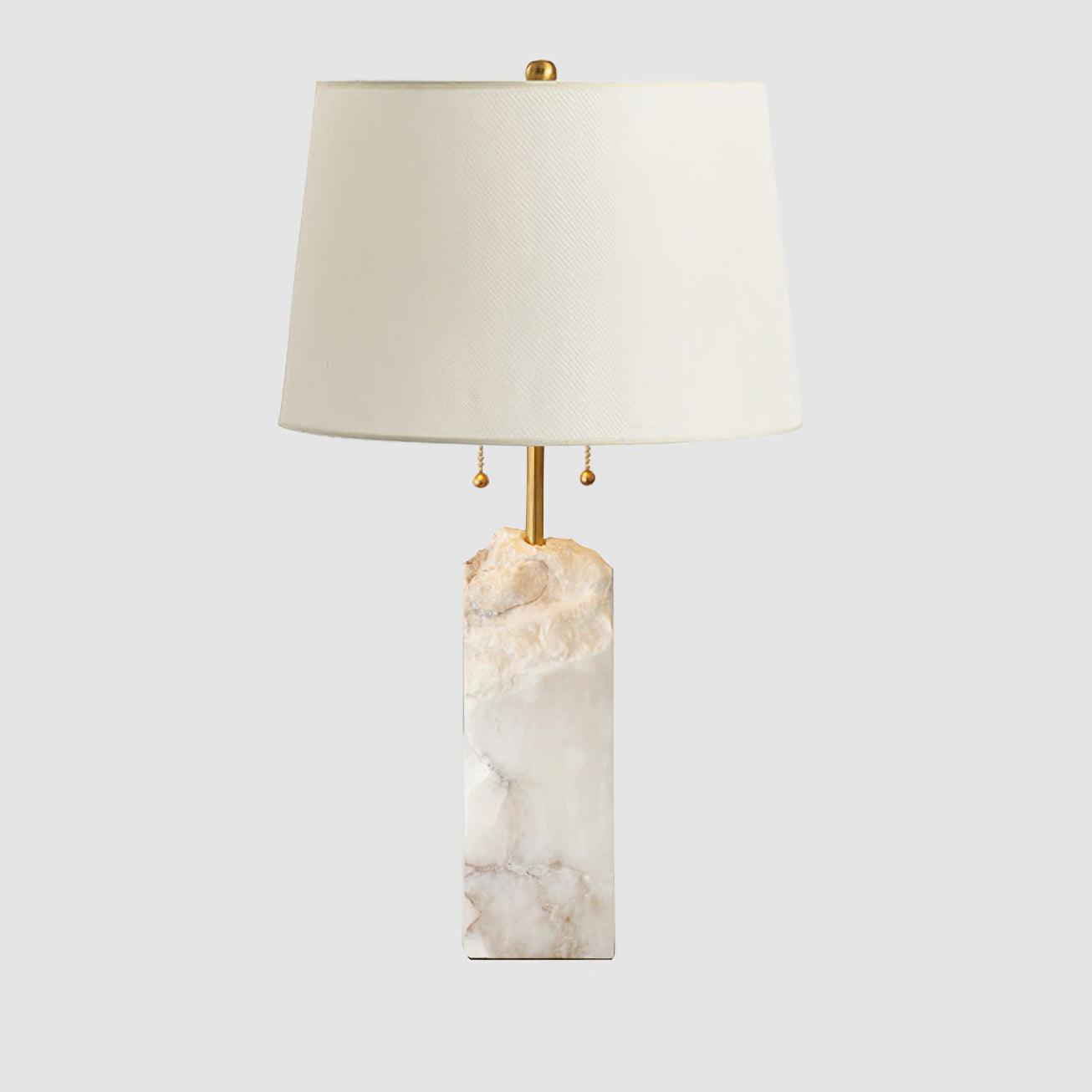 Natural Alabaster Table Lamp with Tapered Linen Shade Modern Bedside Reading Light