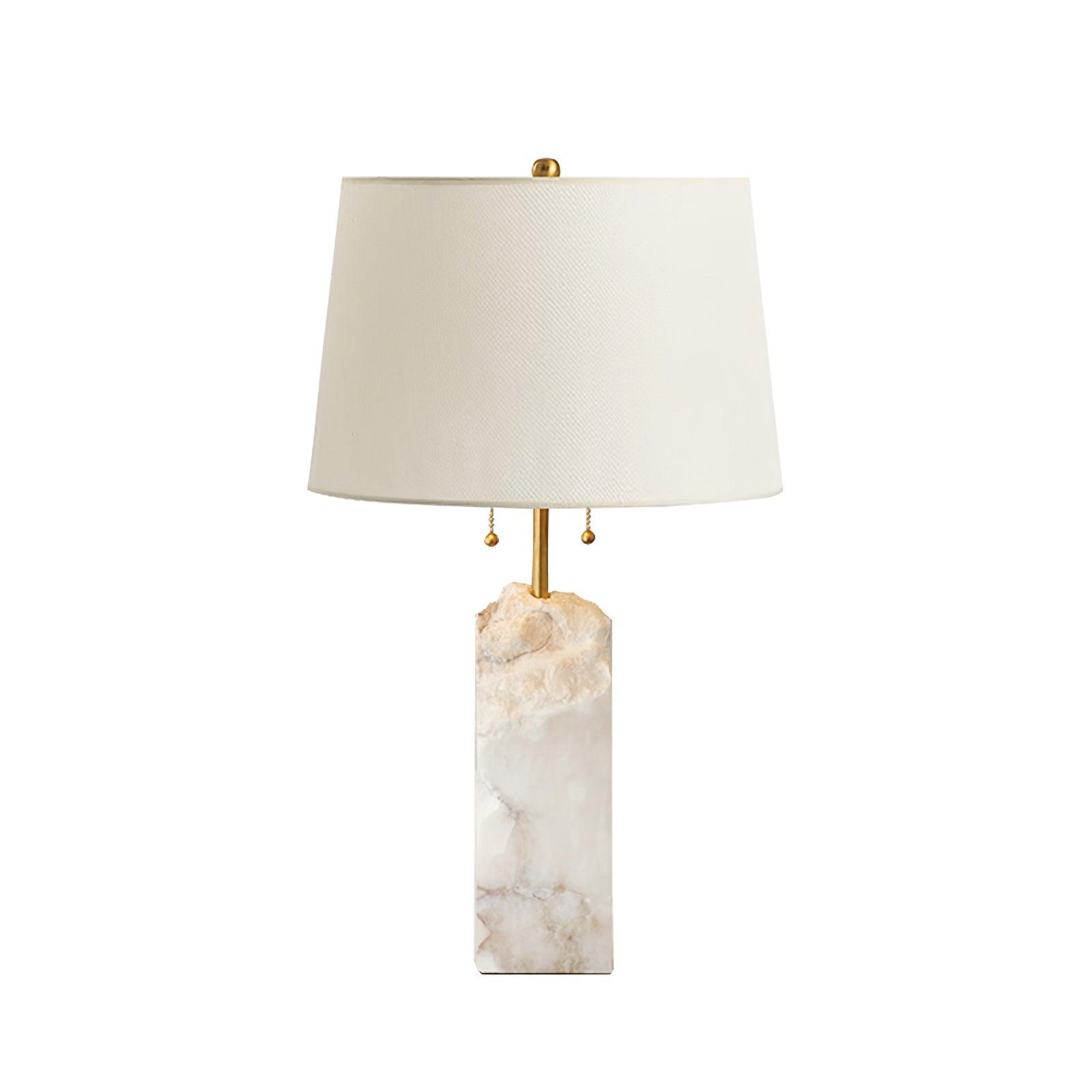 Natural Alabaster Table Lamp with Tapered Linen Shade Modern Bedside Reading Light