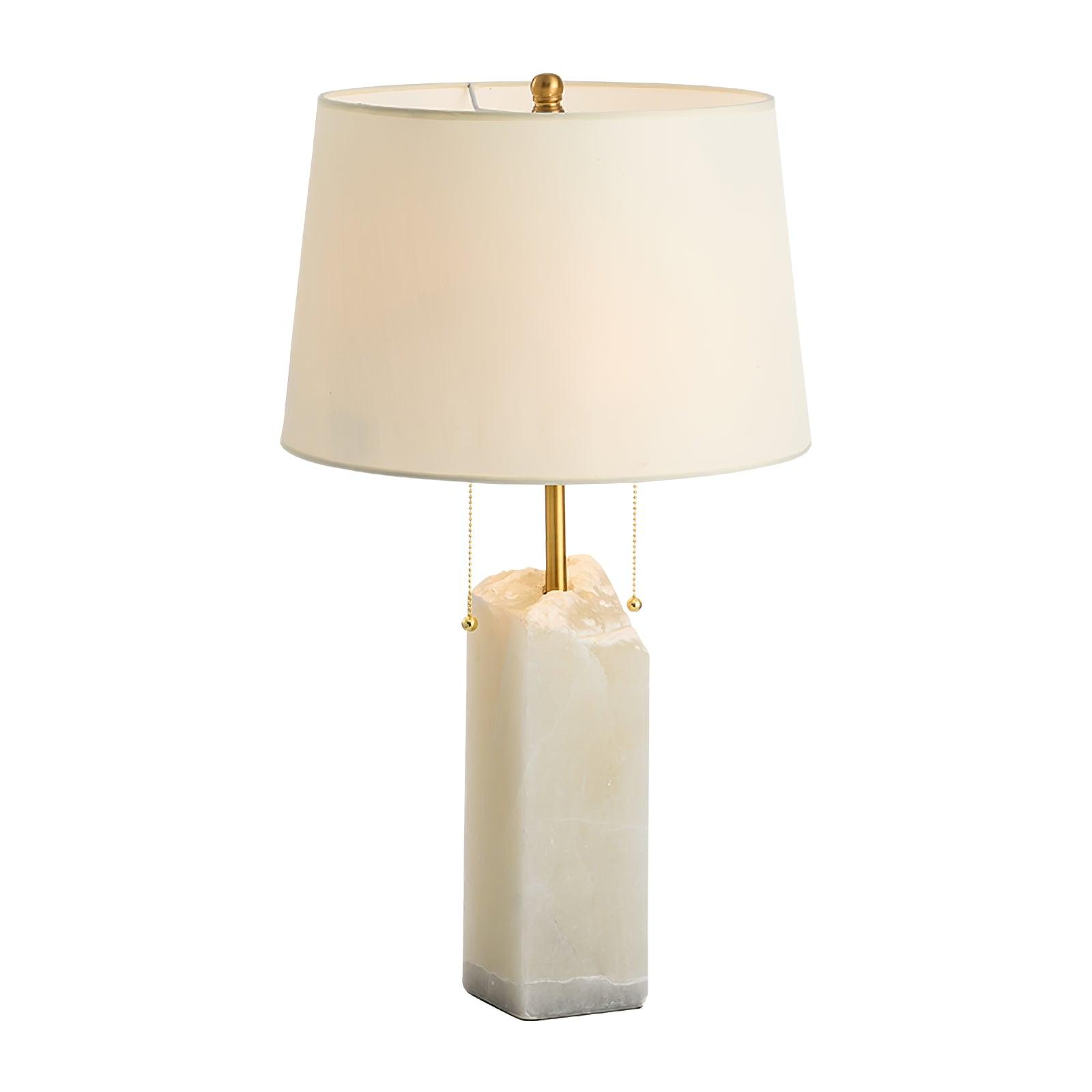 Natural Alabaster Table Lamp with Tapered Linen Shade Modern Bedside Reading Light