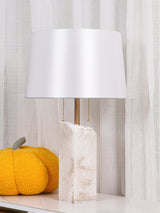 Natural Alabaster Table Lamp with Tapered Linen Shade Modern Bedside Reading Light