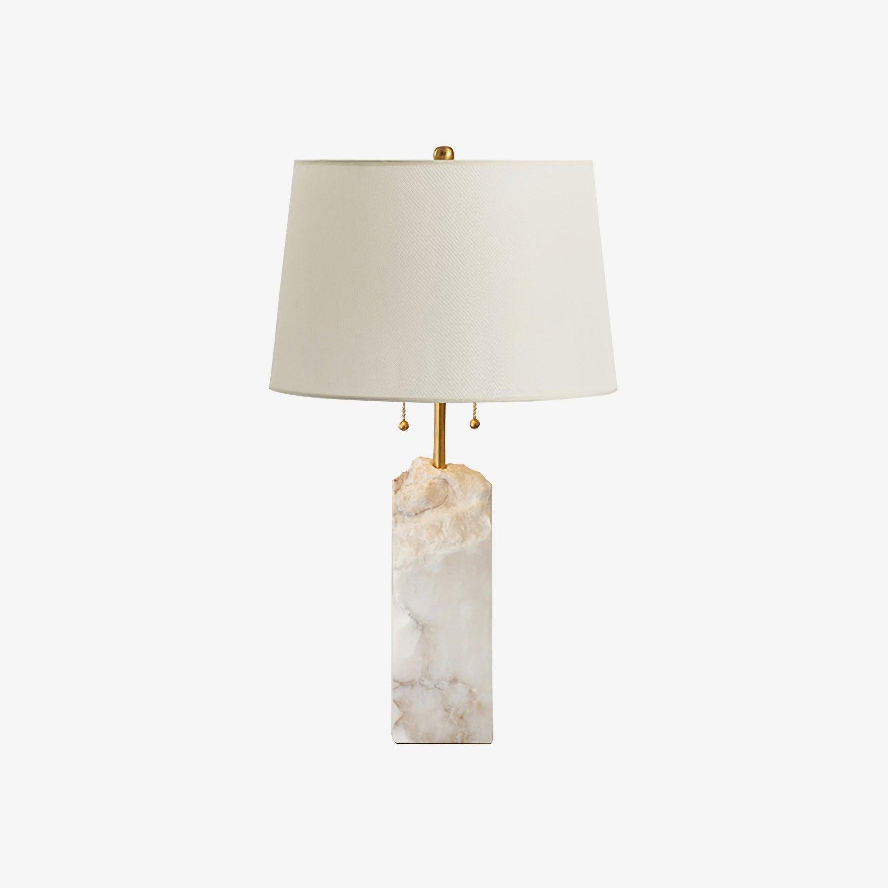 Natural Alabaster Table Lamp with Tapered Linen Shade Modern Bedside Reading Light