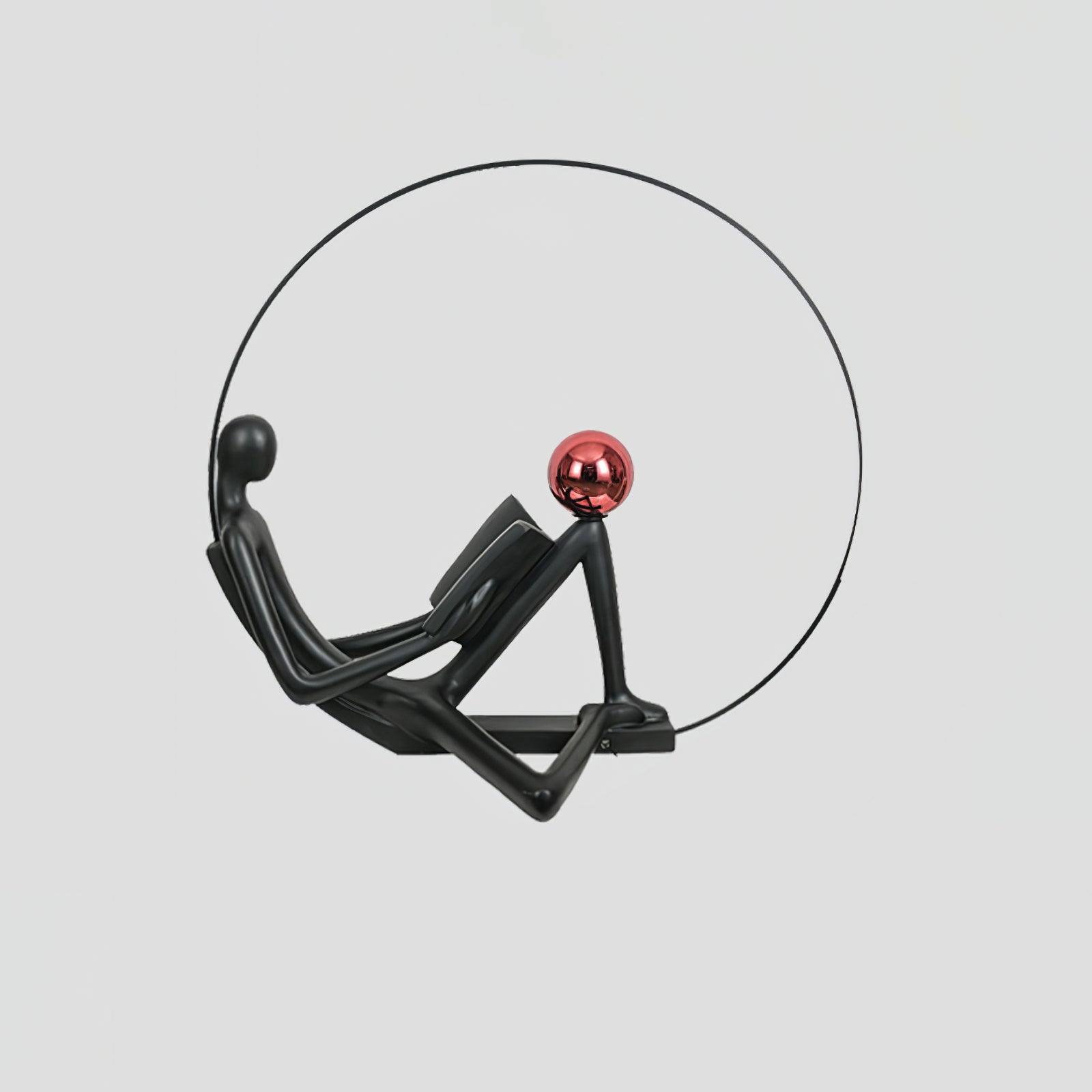 Modern Figurative Reader Sculpture LED Floor Lamp with Circular Frame and Ambient Lighting