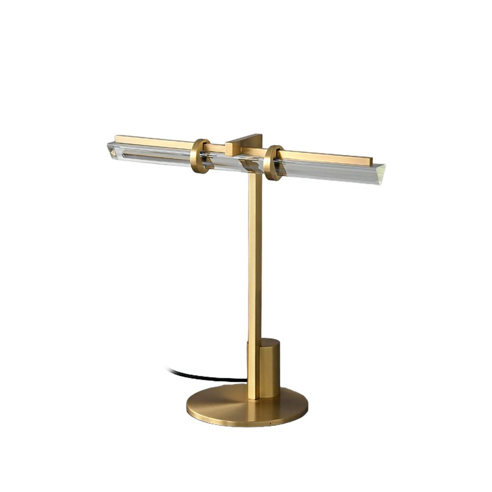 Minimalist Linear Brass Table Lamp with Integrated LED Tubular Glass Shade