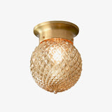 Reeded Glass Globe Flush Mount Ceiling Light Antique Brass Indoor Lighting