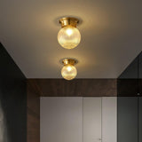 Reeded Glass Globe Flush Mount Ceiling Light Antique Brass Indoor Lighting