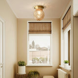 Reeded Glass Globe Flush Mount Ceiling Light Antique Brass Indoor Lighting