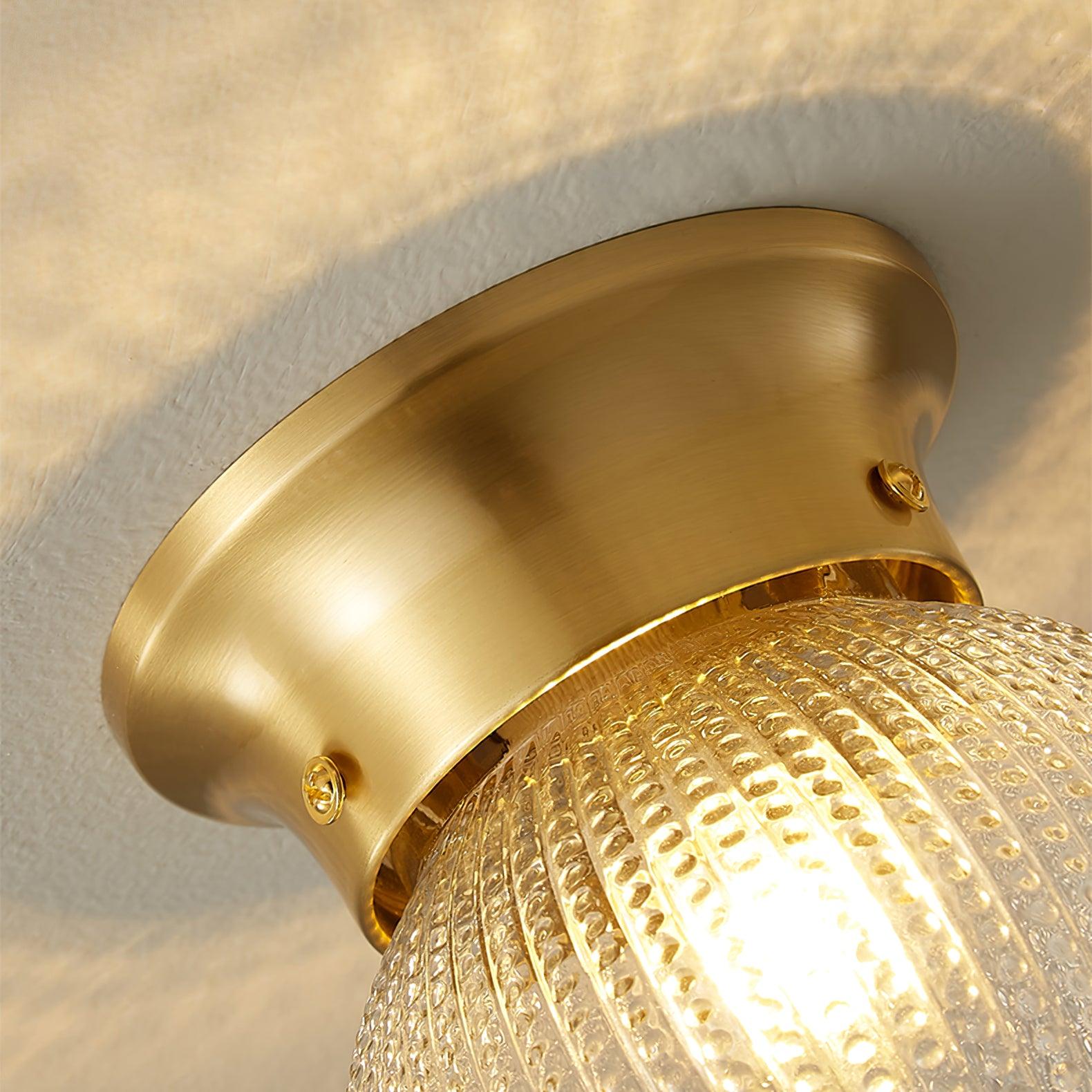 Reeded Glass Globe Flush Mount Ceiling Light Antique Brass Indoor Lighting