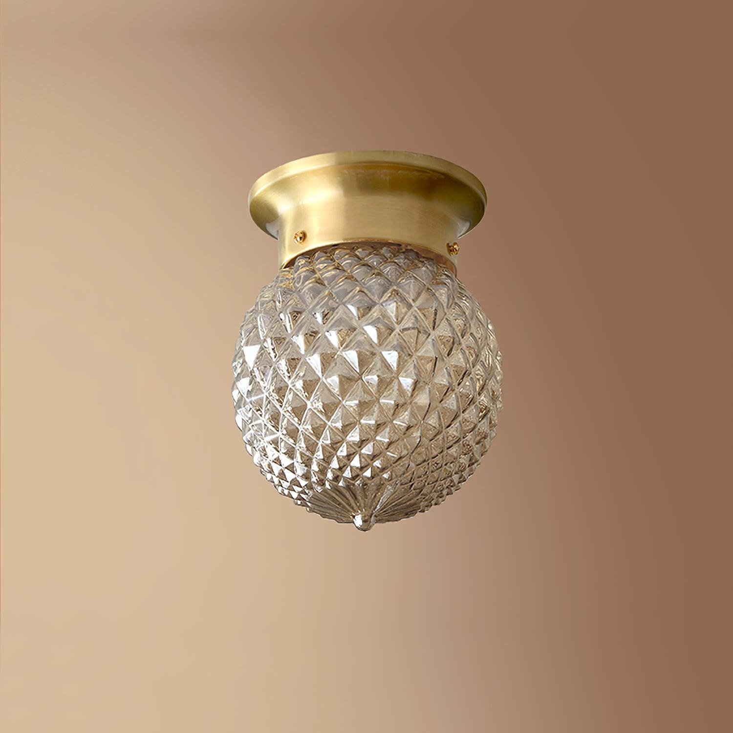 Reeded Glass Globe Flush Mount Ceiling Light Antique Brass Indoor Lighting