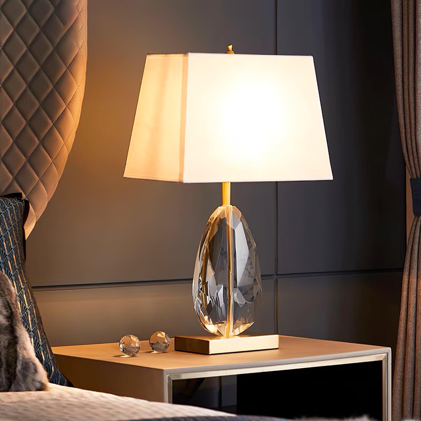 Elegant Regal Crystal Table Lamp Modern Nightstand Light with Fabric Shade
