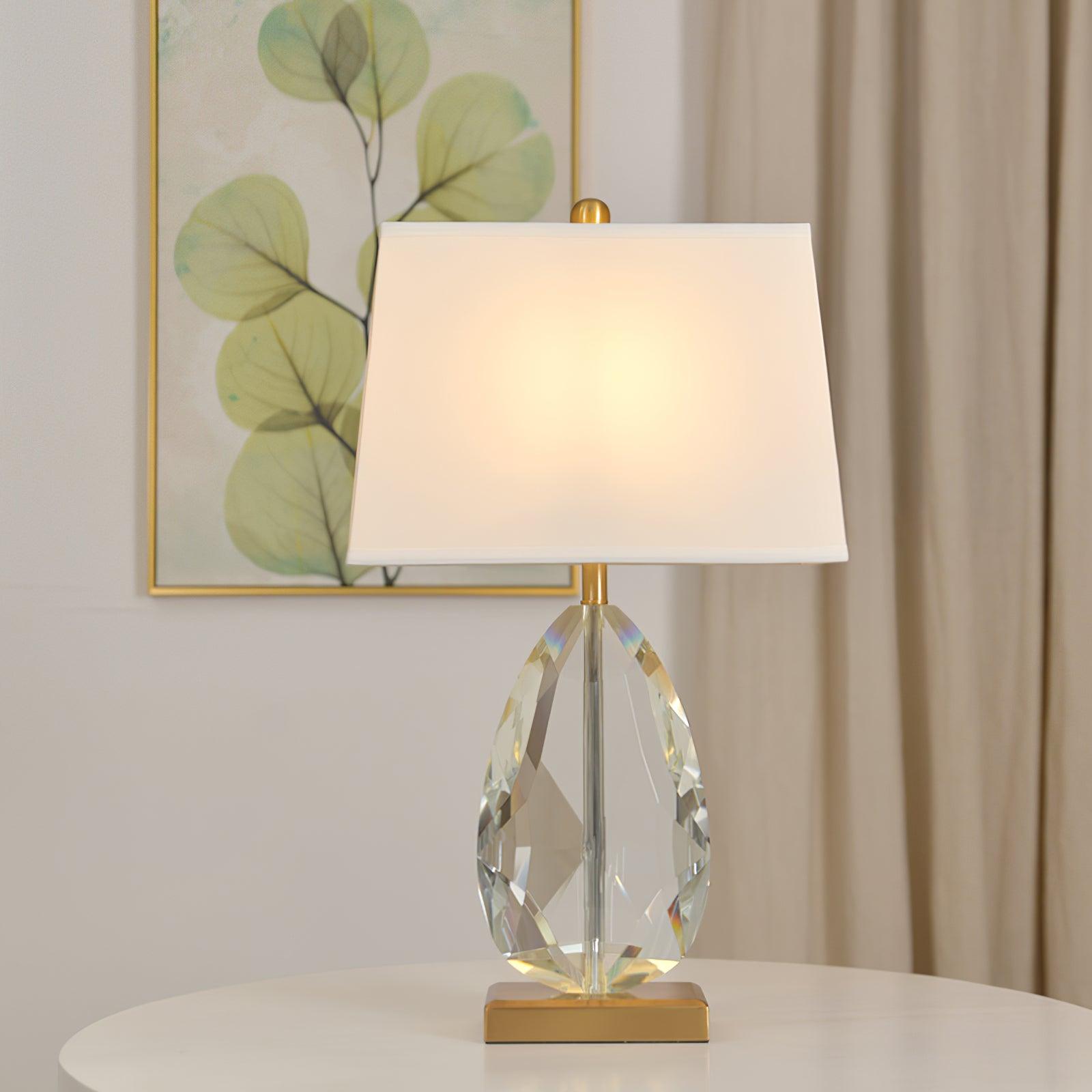 Elegant Regal Crystal Table Lamp Modern Nightstand Light with Fabric Shade