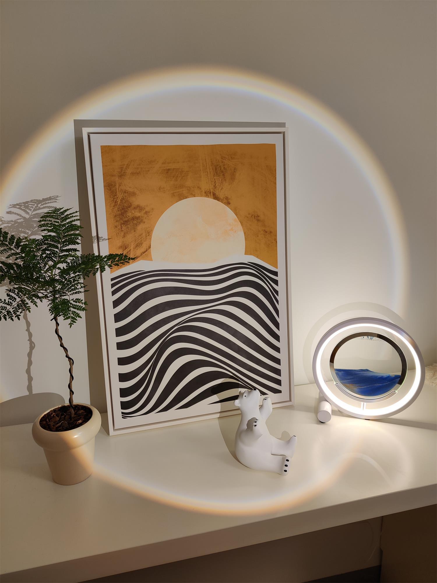 3D Moving Sand Landscape Table Lamp with Built in Battery and Adjustable LED Lighting for Home Decor