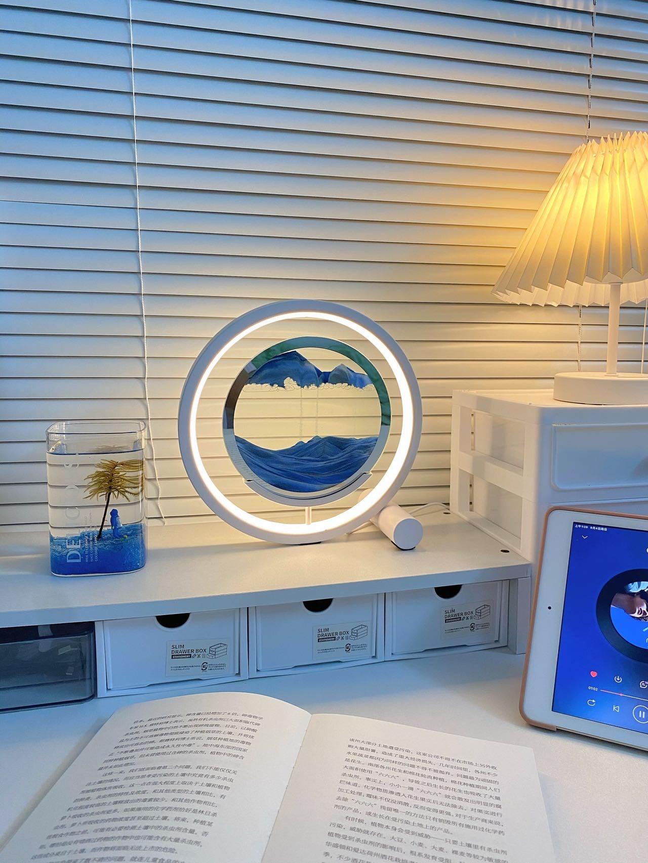 3D Moving Sand Landscape Table Lamp with Built in Battery and Adjustable LED Lighting for Home Decor