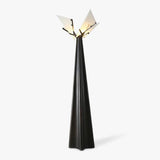 Modern LED Standing Lamp with Natural Alabaster Shade and Sleek Black Metal Body