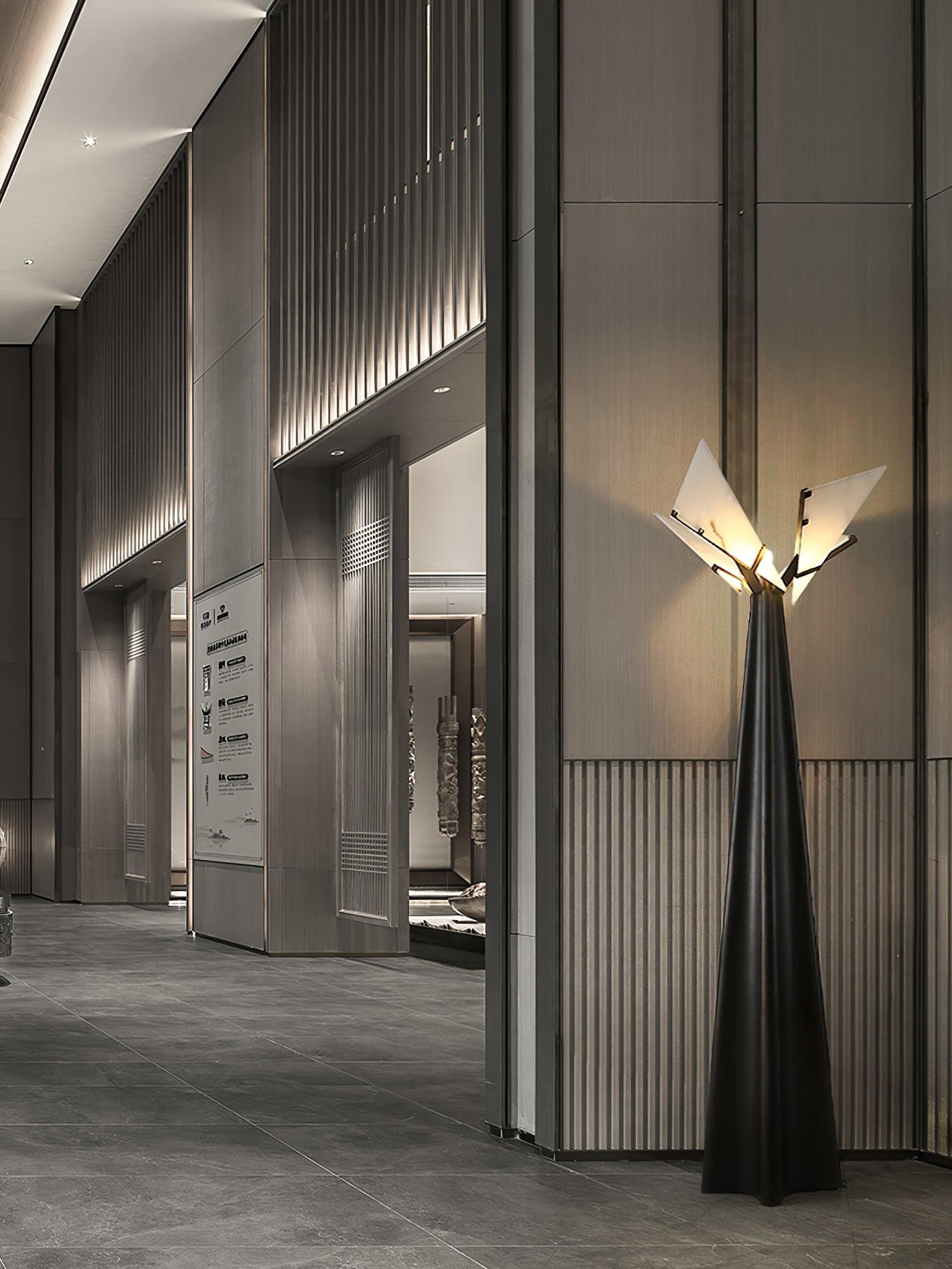 Modern LED Standing Lamp with Natural Alabaster Shade and Sleek Black Metal Body