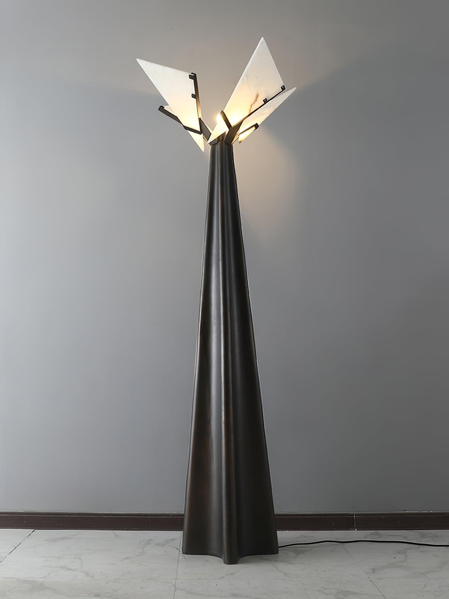Modern LED Standing Lamp with Natural Alabaster Shade and Sleek Black Metal Body