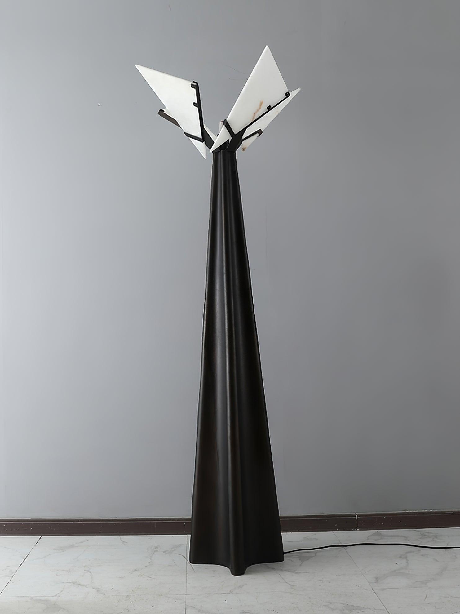 Modern LED Standing Lamp with Natural Alabaster Shade and Sleek Black Metal Body