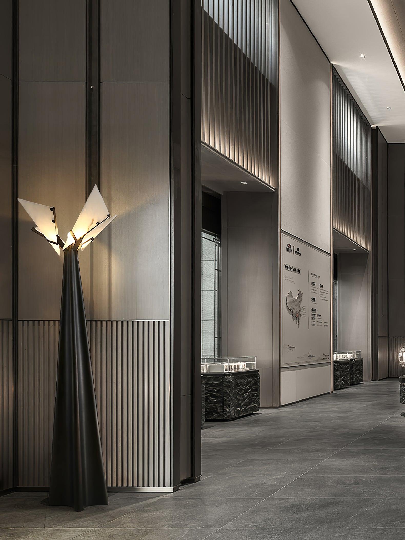 Modern LED Standing Lamp with Natural Alabaster Shade and Sleek Black Metal Body