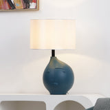 Modern Artistic Resin Table Lamp with White Fabric Shade Handcrafted Blue and White Desk Lighting