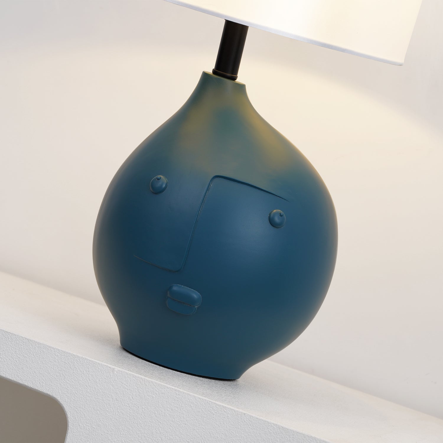 Modern Artistic Resin Table Lamp with White Fabric Shade Handcrafted Blue and White Desk Lighting