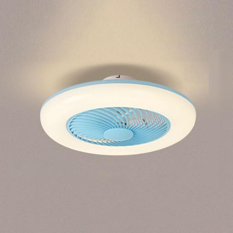 Modern 22 Inch Round Flush Mount Enclosed Ceiling Fan with Remote Control LED Light
