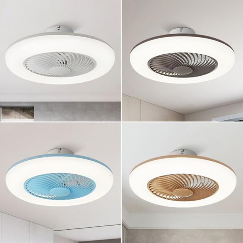 Modern 22 Inch Round Flush Mount Enclosed Ceiling Fan with Remote Control LED Light