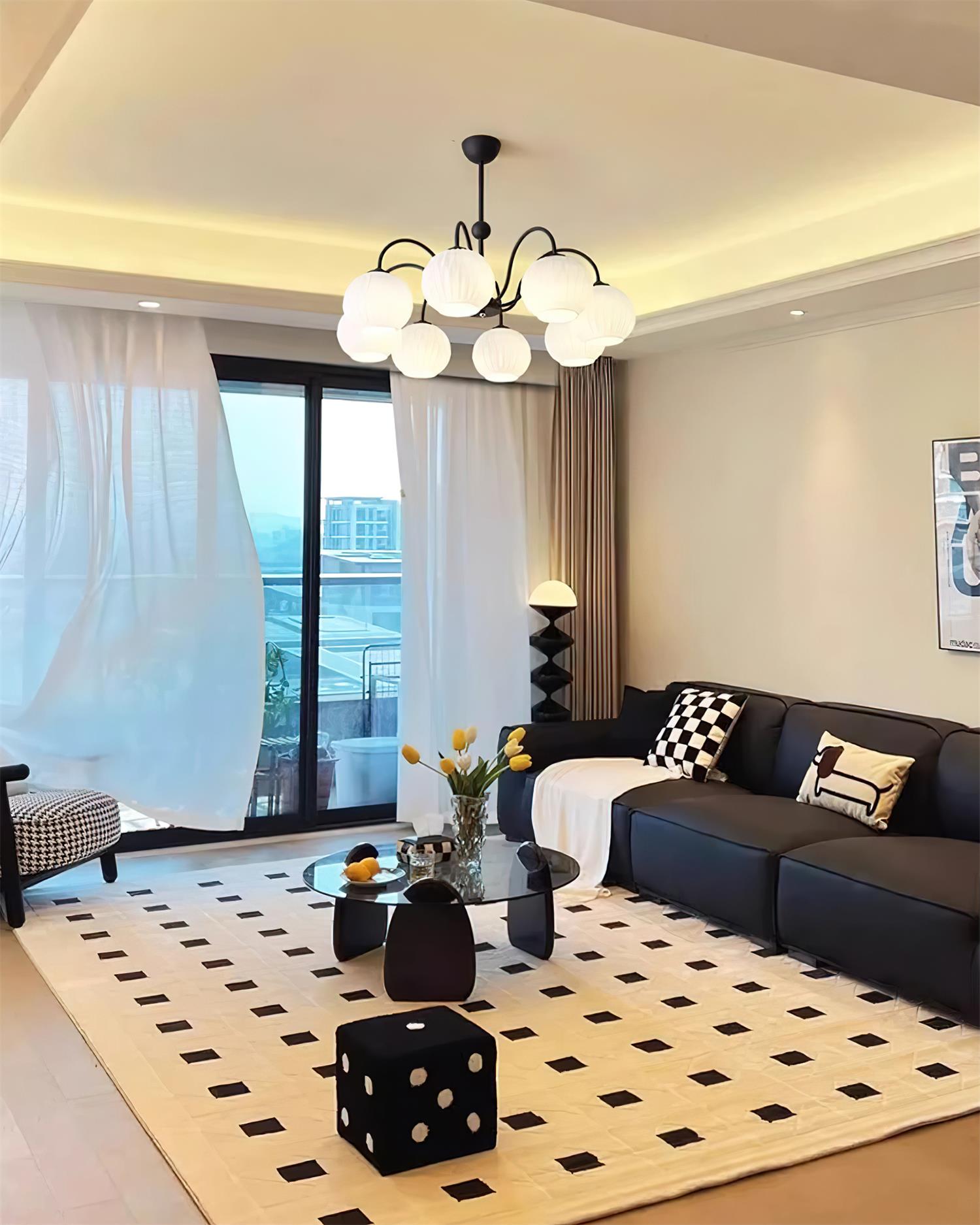 modern-ribbed-glass-globe-chandelier-metal-frame-pendant-light-for-living-room-and-dining-space