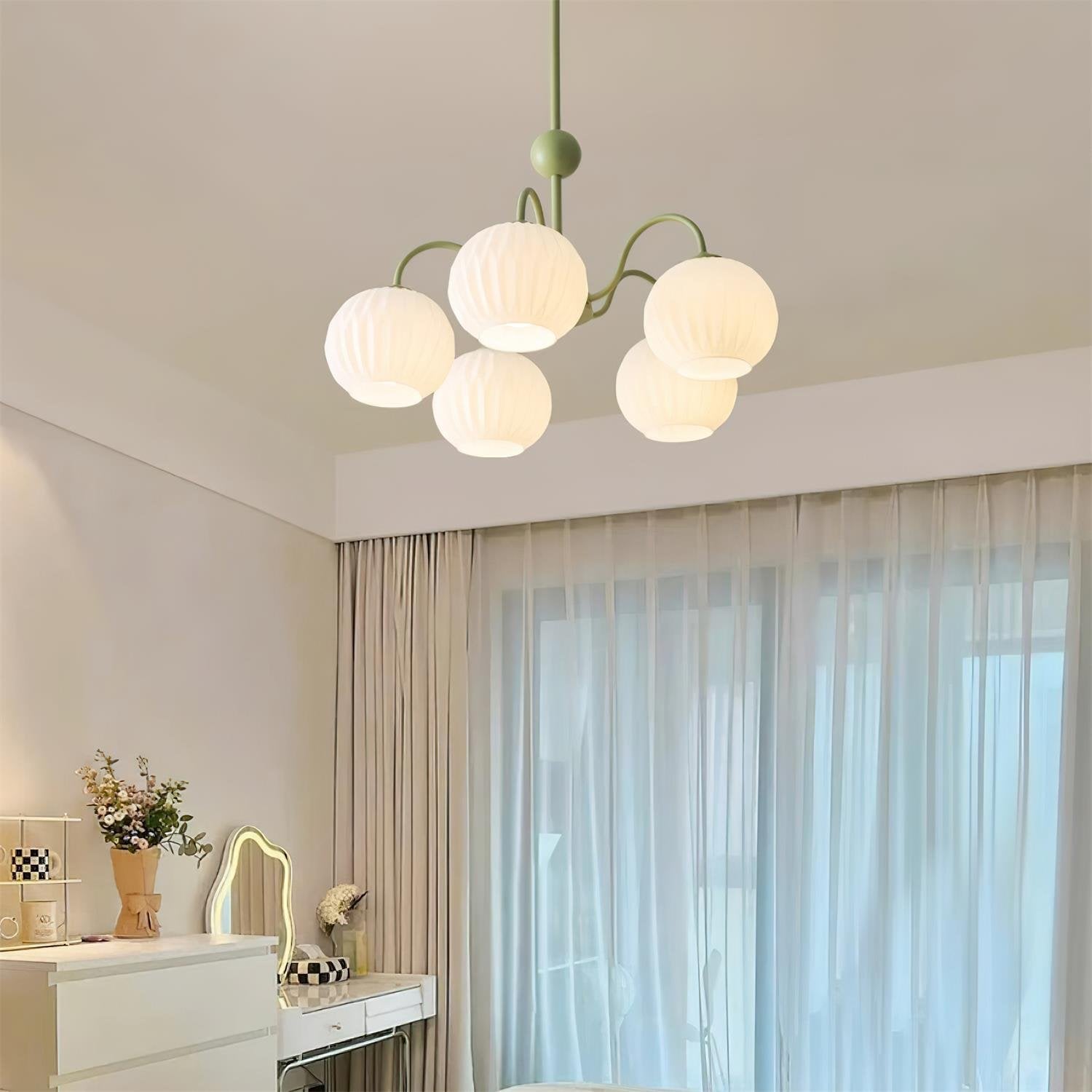 modern-ribbed-glass-globe-chandelier-metal-frame-pendant-light-for-living-room-and-dining-space