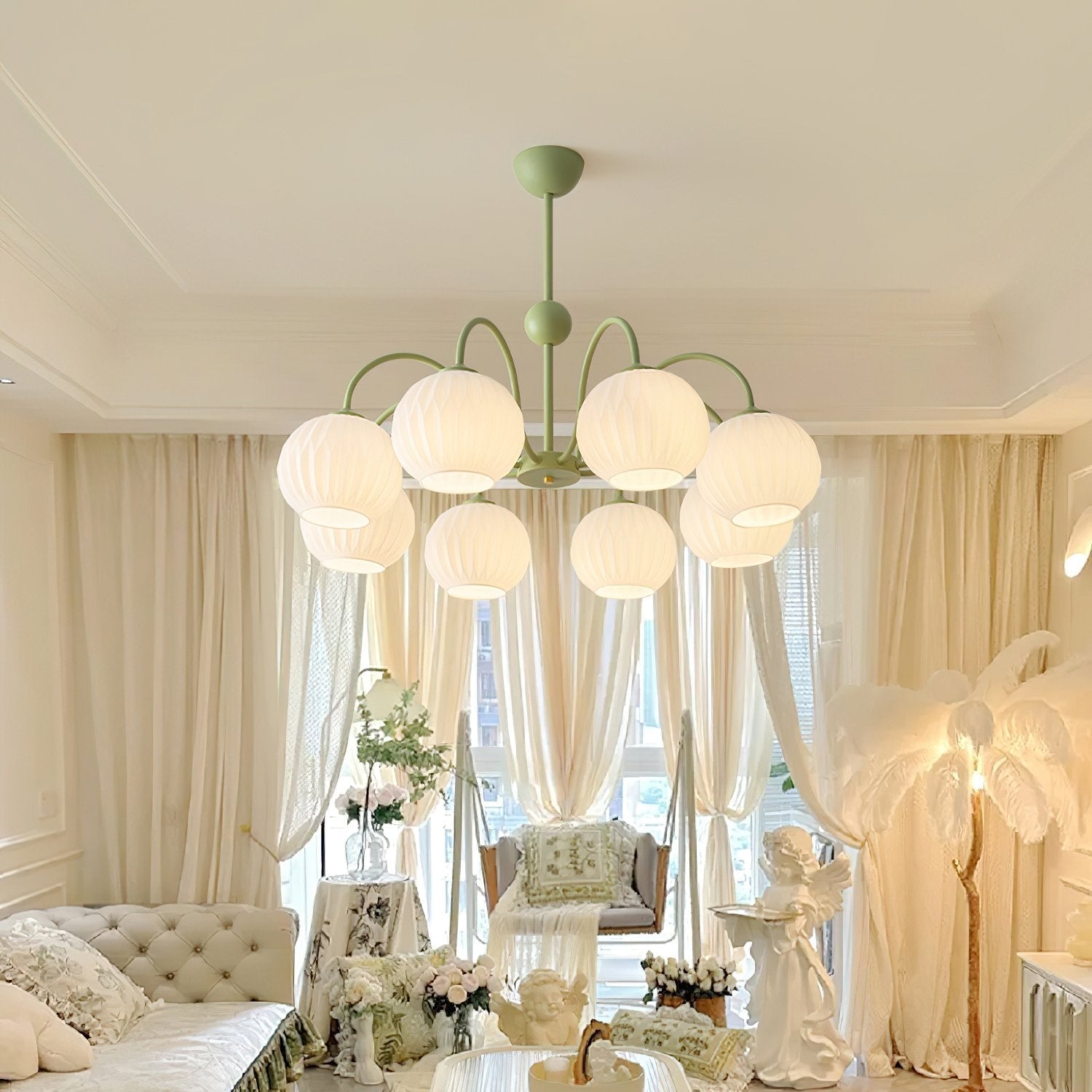 modern-ribbed-glass-globe-chandelier-metal-frame-pendant-light-for-living-room-and-dining-space