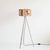 Vintage Camera Style Tripod Floor Lamp with Cherry Wood and Striped Glass Shades