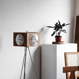 Vintage Camera Style Tripod Floor Lamp with Cherry Wood and Striped Glass Shades