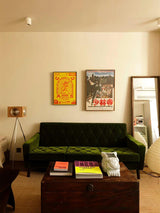 Vintage Camera Style Tripod Floor Lamp with Cherry Wood and Striped Glass Shades
