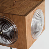 Vintage Camera Style Tripod Floor Lamp with Cherry Wood and Striped Glass Shades