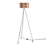 Vintage Camera Style Tripod Floor Lamp with Cherry Wood and Striped Glass Shades