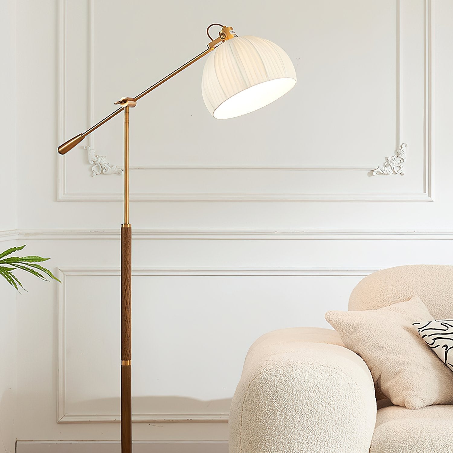 vintage-pleated-fabric-standing-lamp-with-polished-wood-base-for-living-room
