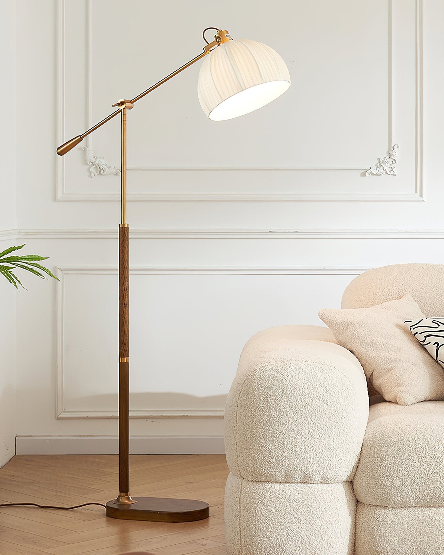 vintage-pleated-fabric-standing-lamp-with-polished-wood-base-for-living-room