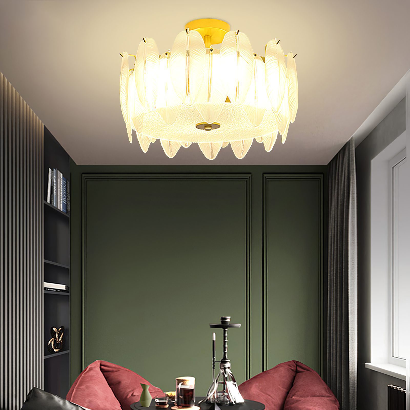 modern-retro-feather-style-gold-ceiling-chandelier-with-frosted-white-glass-globes