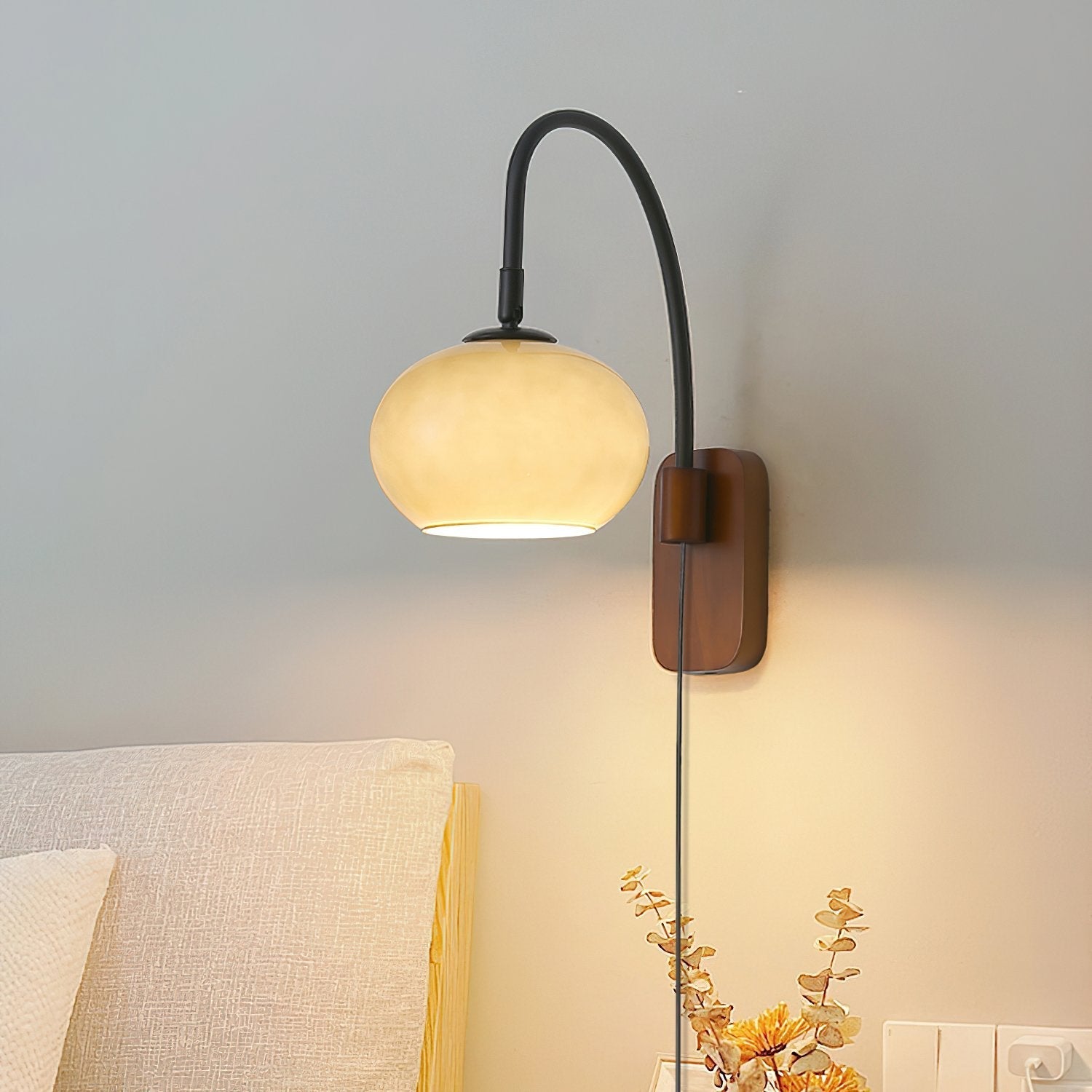 vintage-retro-glass-plug-in-wall-lamp-with-walnut-wood-base-for-interior-home-lighting