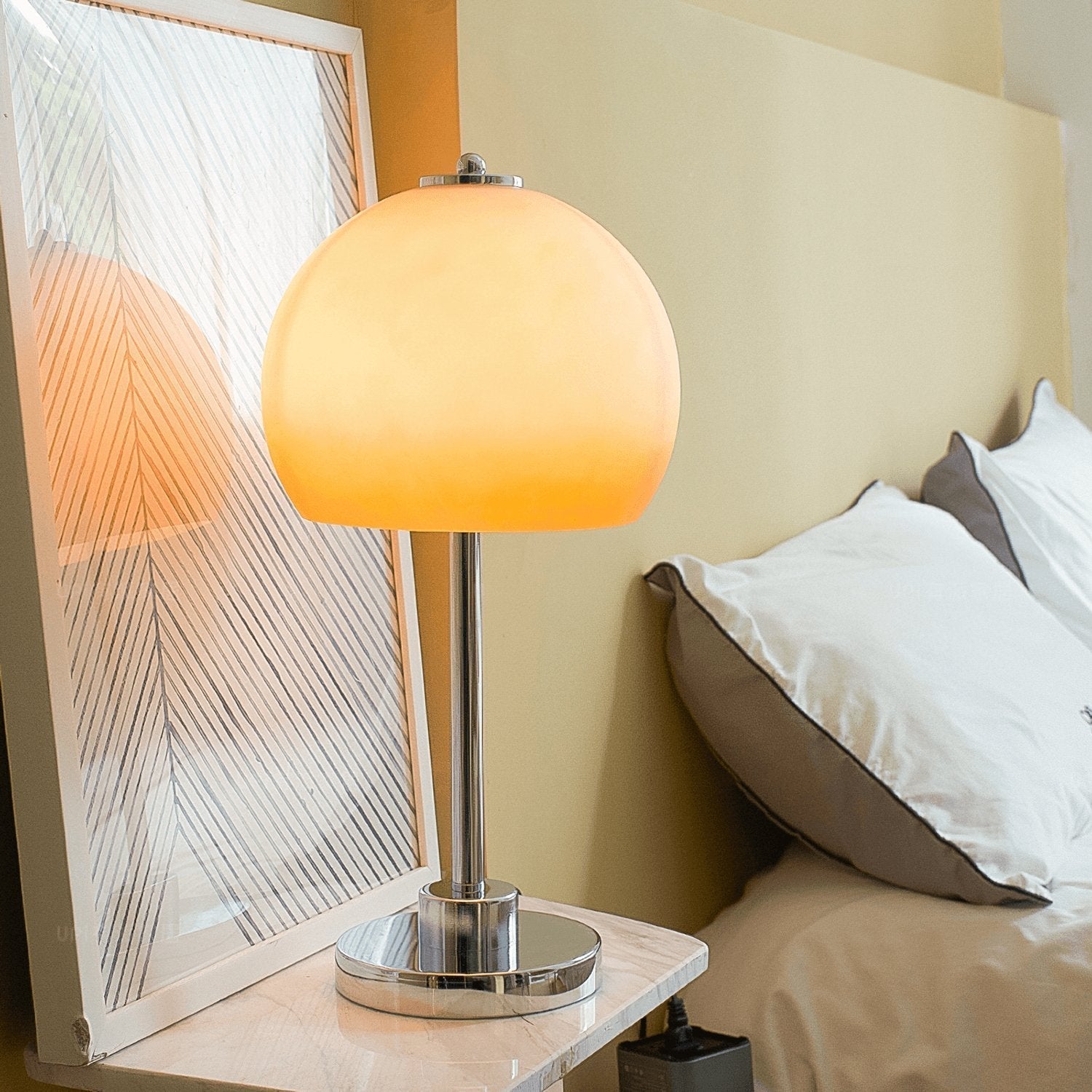 Vintage Chrome Mushroom Glass Table Lamp Retro Bedside Accent Lighting for Modern Interiors