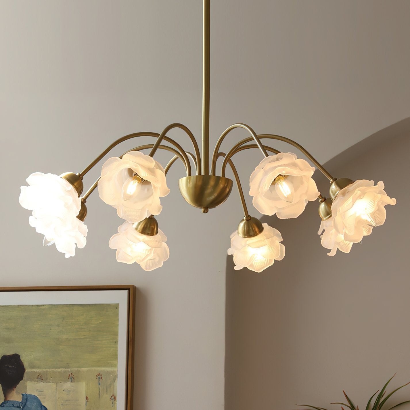elegant-flower-petal-chandelier-vintage-glass-brass-hanging-light-fixture
