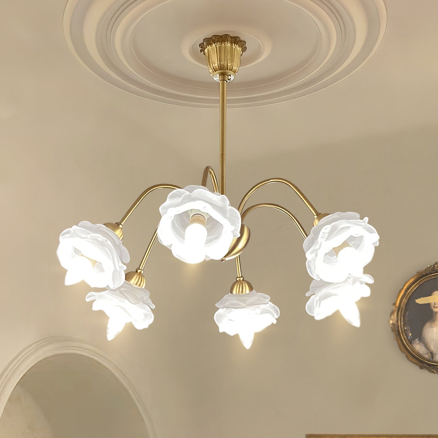 elegant-flower-petal-chandelier-vintage-glass-brass-hanging-light-fixture