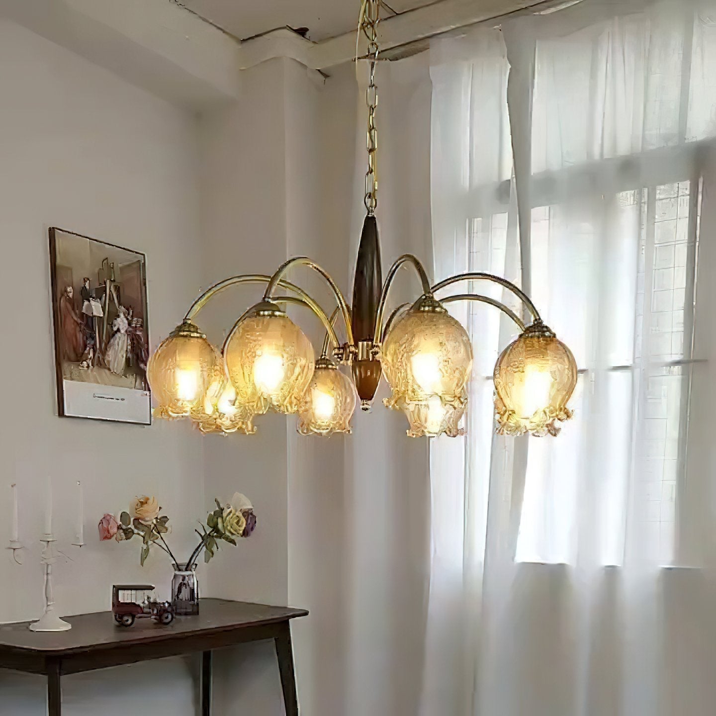 vintage-petal-glass-chandelier-mid-century-modern-wood-and-iron-pendant-lighting
