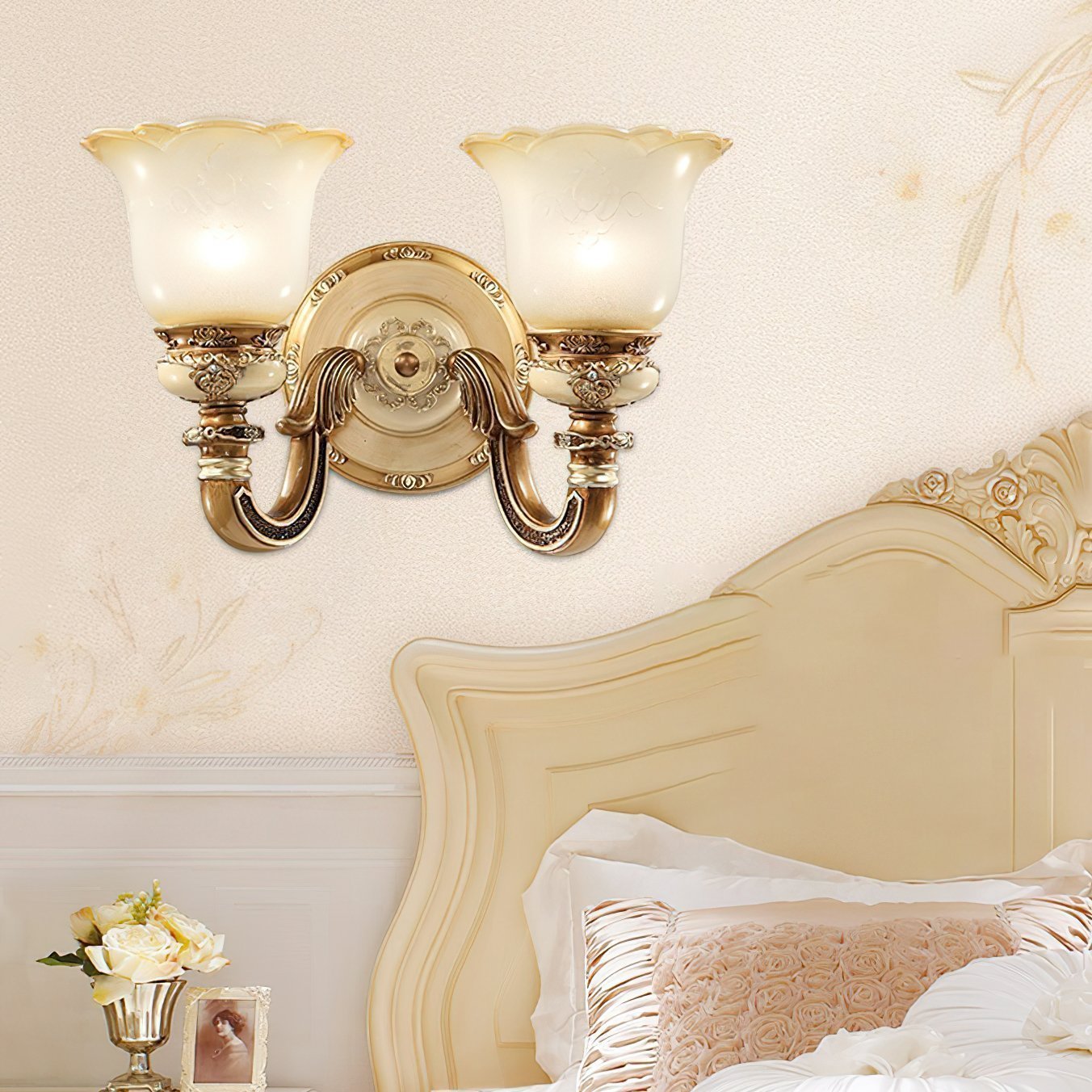 vintage-resin-wall-sconce-with-frosted-glass-shade-for-bedroom-and-hallway