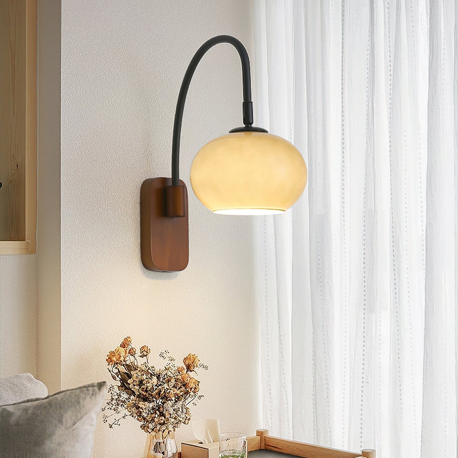 elegant-walnut-wood-wall-lamp-with-white-glass-globe-shade-for-indoor-lighting