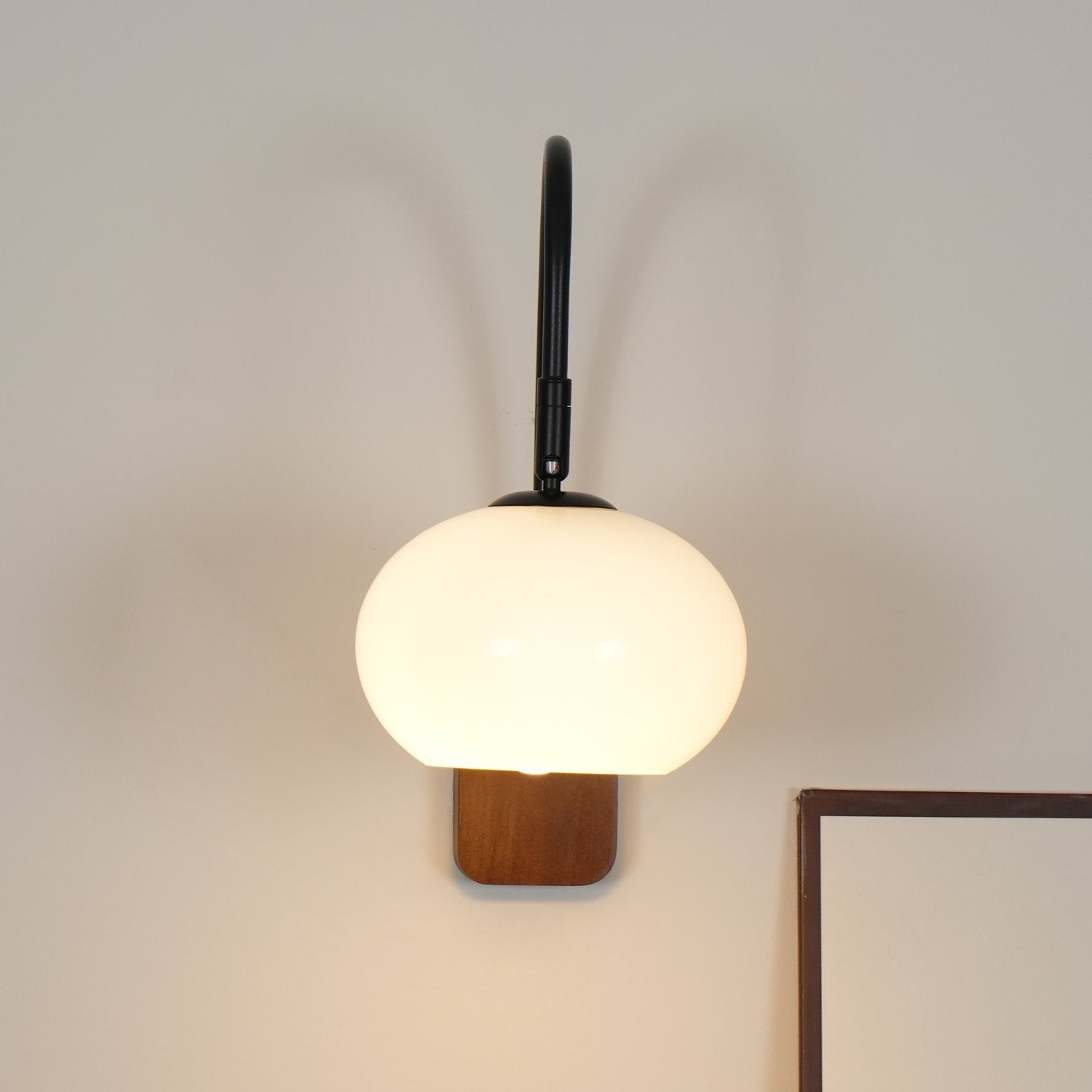 elegant-walnut-wood-wall-lamp-with-white-glass-globe-shade-for-indoor-lighting