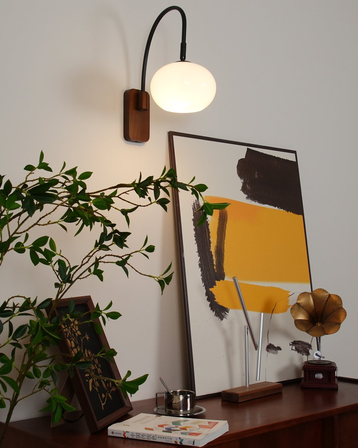 elegant-walnut-wood-wall-lamp-with-white-glass-globe-shade-for-indoor-lighting