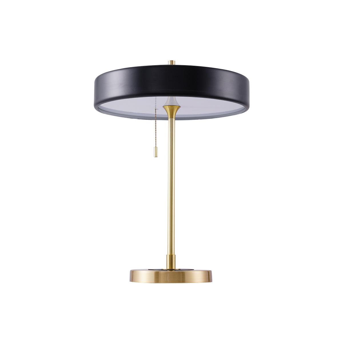 Mid Century Modern Spun Metal Table Lamp with Pull Chain and Opal Diffuser Accent