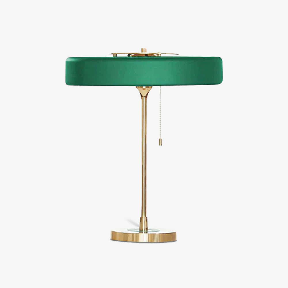 Mid Century Modern Spun Metal Table Lamp with Pull Chain and Opal Diffuser Accent