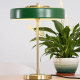 Mid Century Modern Spun Metal Table Lamp with Pull Chain and Opal Diffuser Accent